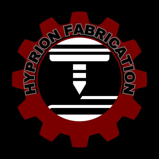 Hyprion Fabrication logo: a red gear around a print nozzle